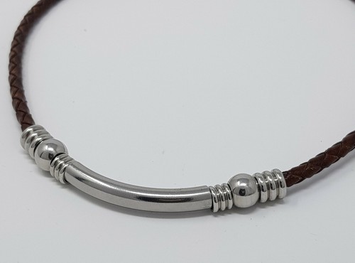 Mens leather braid Necklace, stainless steel,Hand Made in 4 Colours of leather - Picture 2 of 9
