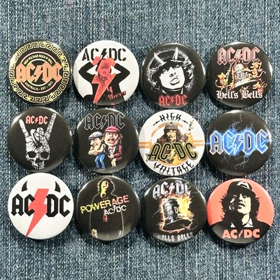 ACDC 70's 80's Music 1'' Pinback Buttons AC/DC Classic Hard Rock Band, 12 Pins