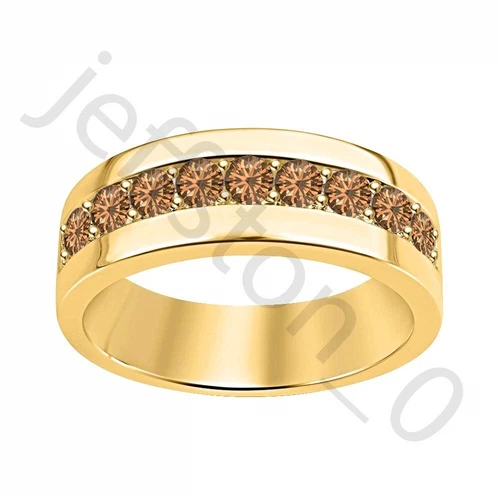 0.45 Ctw Lab Created Smoky Quartz 14K Yellow Gold Over Wedding Band Men's Ring