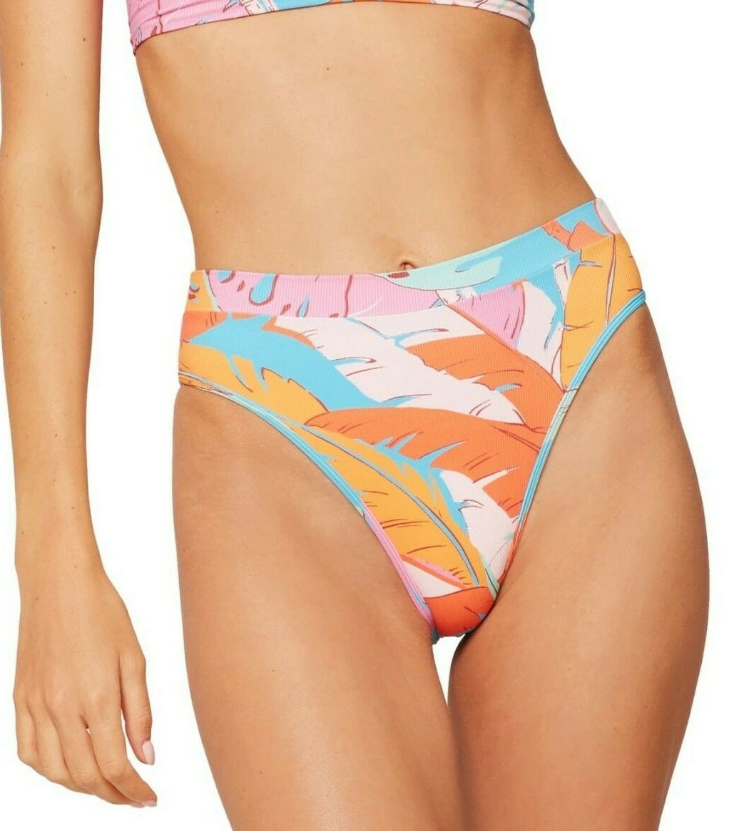 NEW L SPACE 'Frenchi' Ribbed High Waist Bikini Bottoms SZ L Large Fiesta Palm