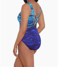 NWT Longitude Women's 8 Pool Attention Double X Back One Piece Swimsuit Modest