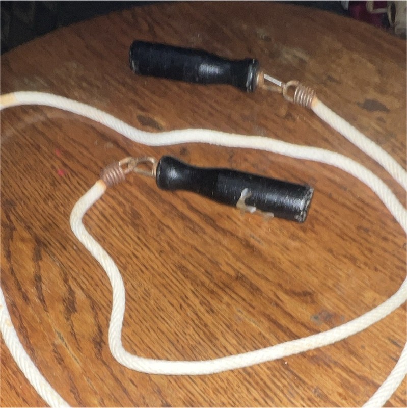 Adjustable Cotton Jump Rope w/ Leather Handles, White/Black, 9 ft