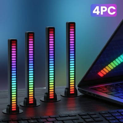 2/4X RGB LED Car Atmosphere Strip Light Bar USB Music Sound Control Rhythm Lamp