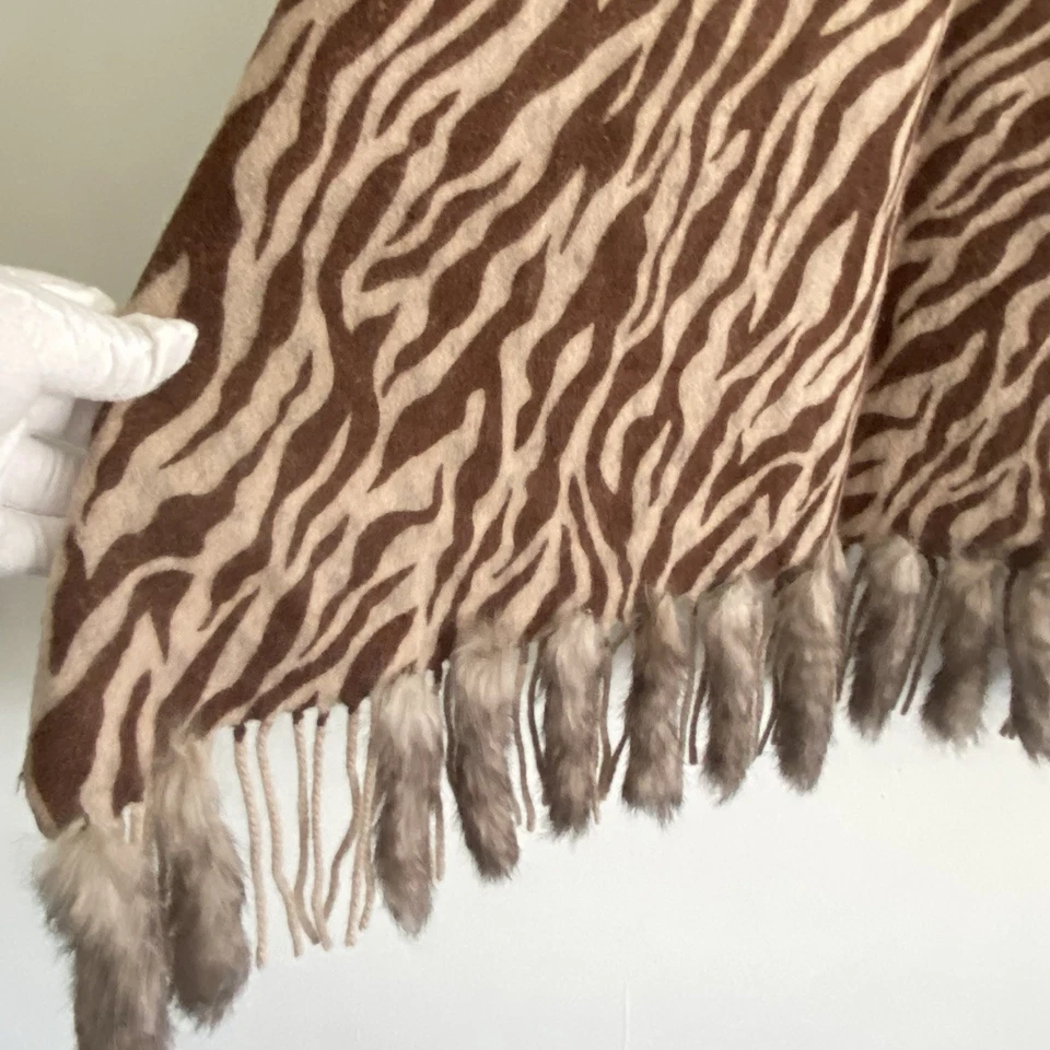 Gabriella Leopardo Cebra Chal Envolvente Bufanda Lana Genuina Piel de Conejo 28" Dinero Antiguo Foto 3 de 4