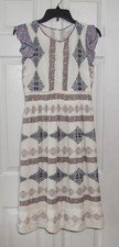 Ann Taylor Loft Ivory Geometric Floral Print Lace Crochet Midi Dress Sz 0
