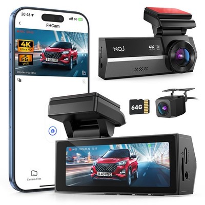 Dash Cams Front and Rear, NQJ 4K+2K Dual Dash Camera for Cars w 64GB Card, 5G...
