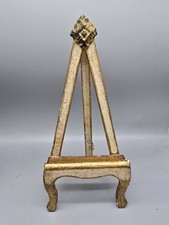 Vintage Italian Florentine Style Table Top Easel Gold Gilt White Wood 12"