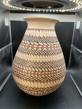 Mata Ortiz Polychrome Geometric Pottery Vessel Signed Abraham Gutierrez 8-9”