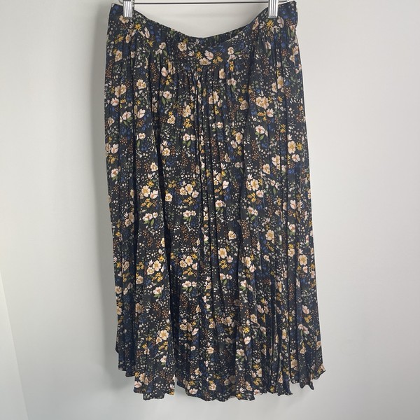 Kholo  Womens Pleated Midi Skirt Size K4Part Elastic Waist Side Zip Close Floral
