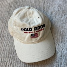 RARE Vintage Y2K Polo Sport Ralph Lauren. Polo 2000 White Ivory Hat 100 Cotton