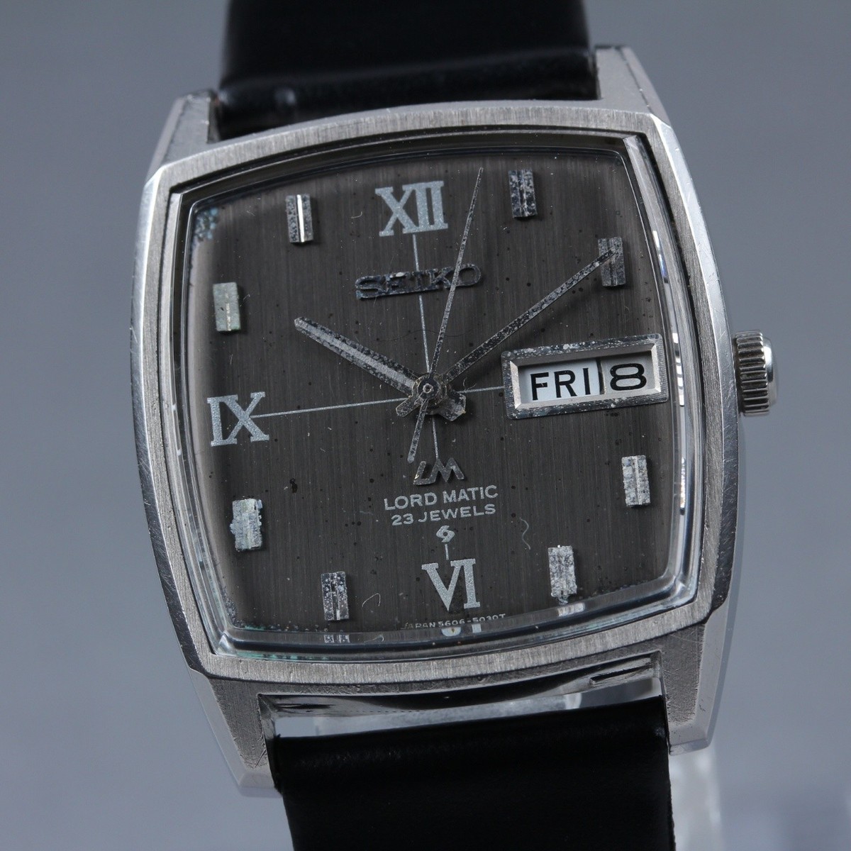 1969 Seiko Lord Matic 5606-5000 Black Roman Kanji Automatic Men's