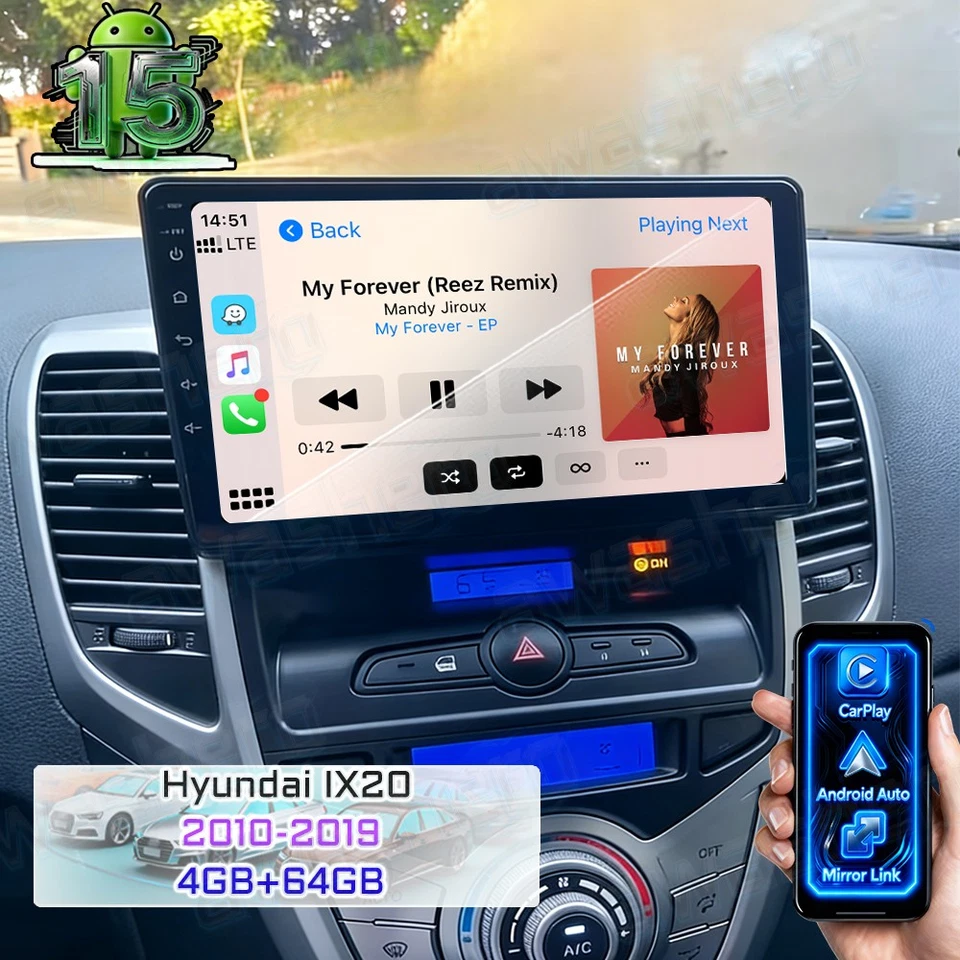 AWASHERO 4+64GB Android 15 Autoradio GPS Navi WiFi BT FM RDS Für HYUNDAI ix20 2010-2019