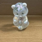Fenton Hand Painted Floral Iridized Art Glass Bear Figurine Signed (Box5)