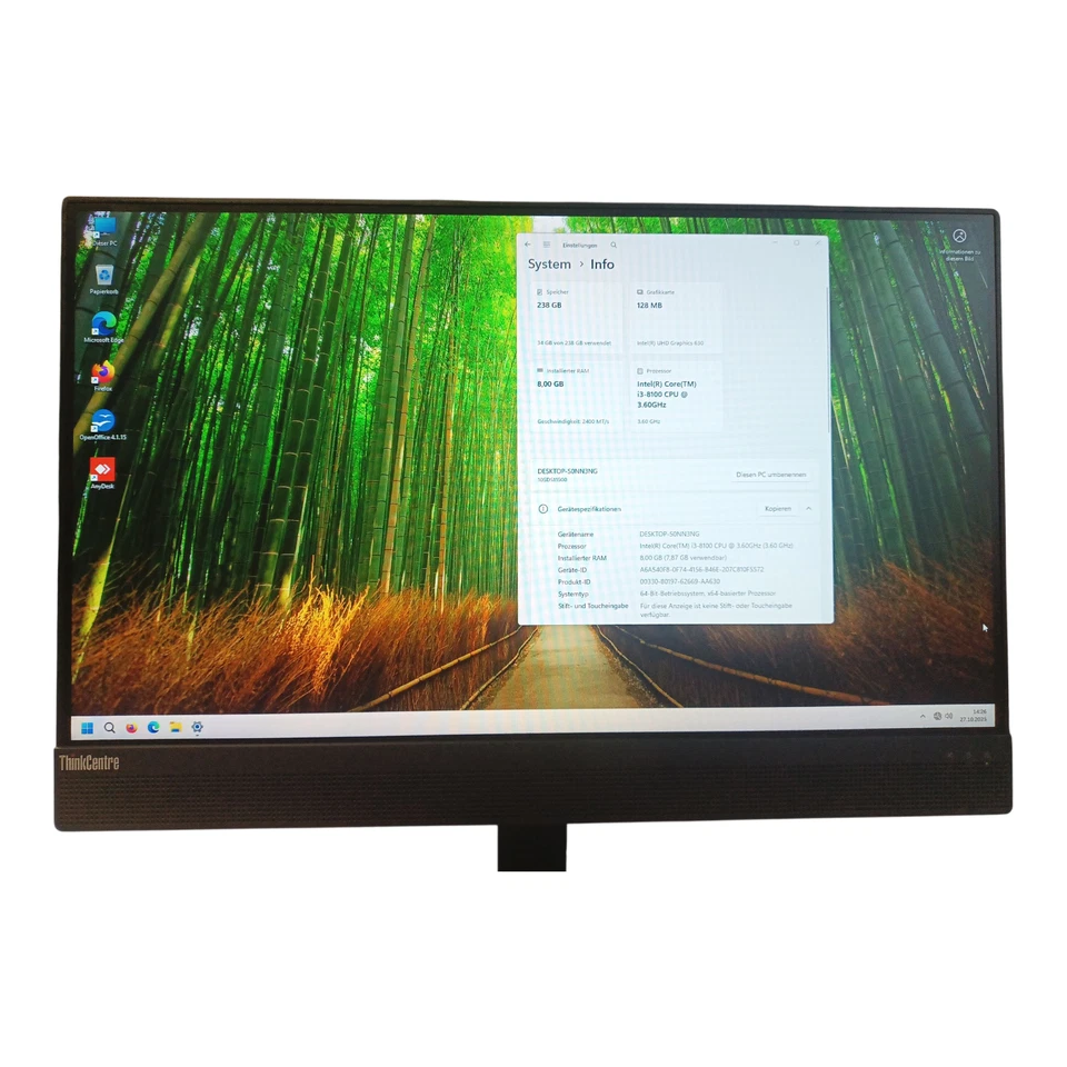 All in One AIO Lenovo Think Centre M820z  Komplett PC i3 SSD 21,5" FullHD Win11 - Bild 2 von 4