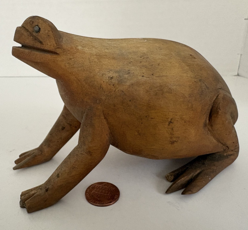 Vintage Handcrafted Wooden Toad Frog by Venezuela Indian Man El-paj-har Village 
