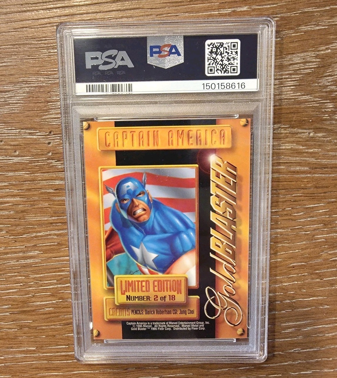 1995 MARVEL METAL GOLD BLASTER #2 CAPTAIN AMERICA PSA 8 view 2