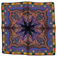 ETRO Paisley Pattern Scarf Silk Navy Multicolor 43x43cm