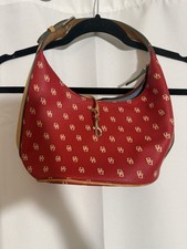 Dooney Bourke Red Monogram Shoulder Bag Zip Top Tan Strap Gold Key Holder
