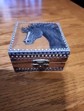 Vintage Hand Painted Wooden Horse Trinket Box Signed B Bucher '03