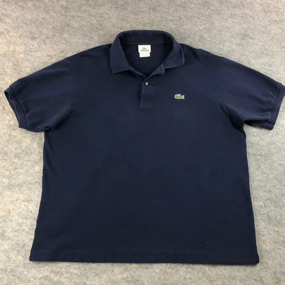 Camisa polo masculina Lacoste tamanho 7 (XL) azul marinho algodão ajuste clássico logotipo crocodilo - Imagem 2 de 4