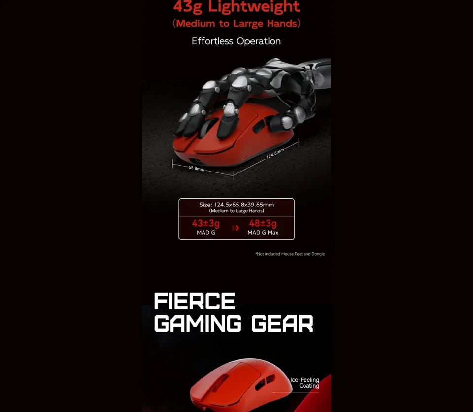 FGG MAD G 43g Lightweight Wireless Gaming Mouse 8KHz PAW3395 RGB Ergonomic - Image 4 of 4