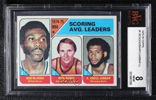 1975 Topps League Leaders Bob McAdoo Rick Barry Kareem Abdul-Jabbar #1 BVG 8 0q3