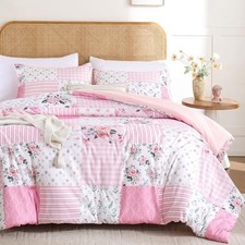 Comforter Set - Spring Floral Comforter Size Patchwork Flower Cozy Queen Pink
