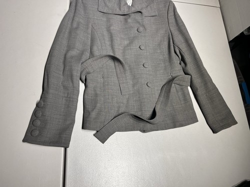 St. John Blazer Women’s 8 Gray Belted Button Jacket Suit Coat Cotton Silk - Picture 3 of 12