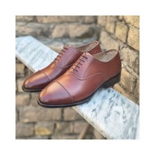 Handmade Men's Brown Color Leather Oxford Cap-Toe Lace Up Dress Formal Shoes Men