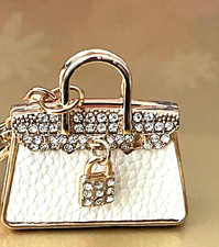 Bag Charm Rhinestone Crystal White  Gold Charm Pendant Purse Key Chain/NEW