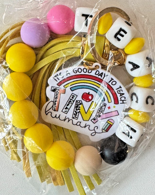 Yellow Teacher Beaded Wristlet Keychain    It s A Good Day To Teach Tiny Humans 