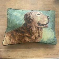 Golden Retriever Dog Tapestry Decorative Throw Pillow Green Cushion Accent