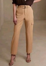 Banana Republic Slim Refined Stretch Cargo Pant Size 10 Beige Belted Tapered Leg