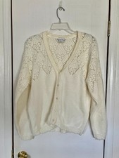 Vintage cable knit boho chunky cardigan sweater cream ivory