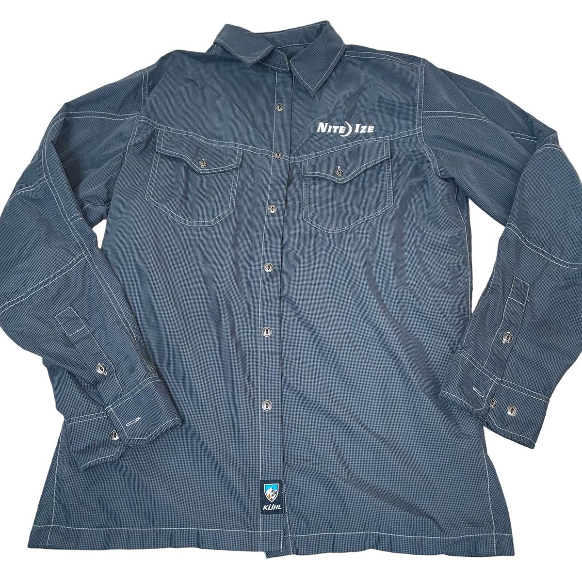 KUHL men's button up long sleeve steel grey NiteIze lightweight Nylon SZ MD View 2