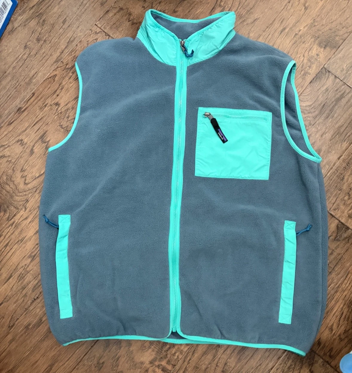 Patagonia Synchilla Full-Zip Fleece Vest Men's XXL Gray Aqua Green Outdoors 2XL