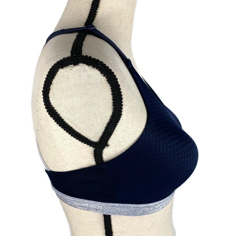 Sujetador deportivo deportivo Victorias Secret azul marino plateado malla acolchada para mujer 32D Foto 4 de 4