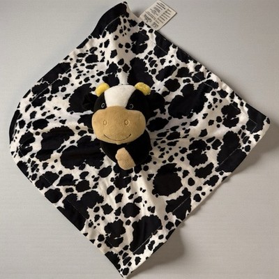 Baby Essentials Cow print Black & White Lovey Security Blanket Yellow Ears-