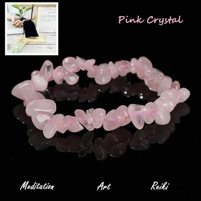 Handgefertigtes natürliches rosa Kristall Chip Perlen Armband Heilung Edelstein Reiki Schmuck