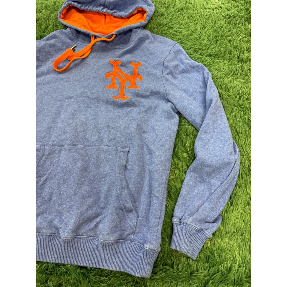 Moletom com capuz New York Mets MLB azul e laranja pulôver tamanho pequeno - Imagem 4 de 4