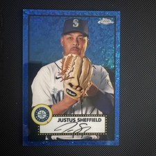 2021 Topps Chrome Platinum Anniversary Blue Mini Diamond Justus Sheffield /199
