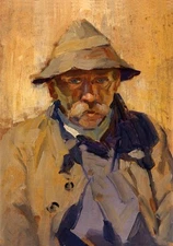 Dream-art art Oil painting impressionism old man farmer portrait with cap seated