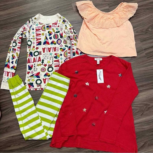 4 bundle of girl sz 7-8yrs sz M pajama holiday top pajama pants