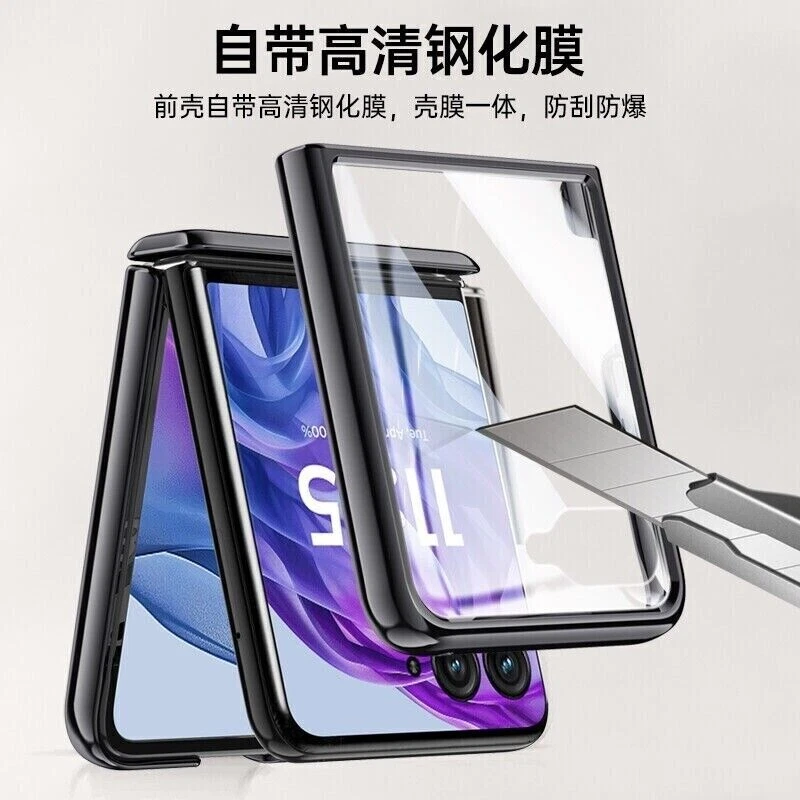 Para Motorola razr+ 2024, Lujo Bisagra Transparente Rígida PC Cubierta Estuche Protector de Vidrio Foto 3 de 4