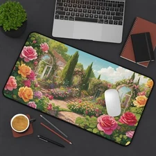 Rose Garden Desk Mat, XL Anti-Slip Mouse Pad Computer Gaming Keyboard Desk Mat