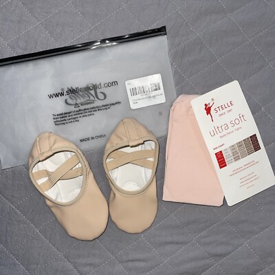 Stelle ￼Girls, Pink, Ballet Slippers, Shoes Size 7 MT With New Tights Size XXS