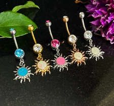 1pc Tribal Sun Opal Glitter Dangle Belly Ring Steel Pierced Navel Naval 