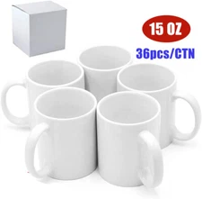 36PACK 15OZ Sublimation Blank ORCA Coating White Mugs Coffe Cup with WHITE BOX