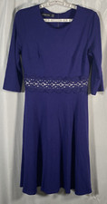 Homeyee Dress Womens 8 Purple Rose Lace Waist 3/4 Sleeve Career Back Zip