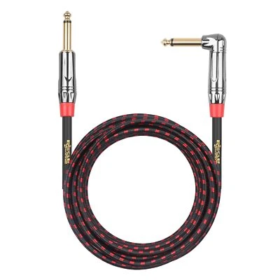 Clef Audio Labs 6.35mm TS to 6.35mm,Black Shell/Red Braided -10FT-1PK